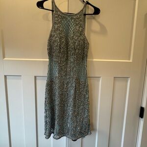 Sherri Hill Beaded Mini Dress in blue and silver